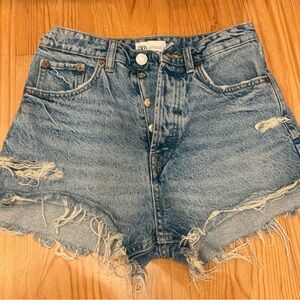 Zara Denim High-Waisted Distressed Shorts